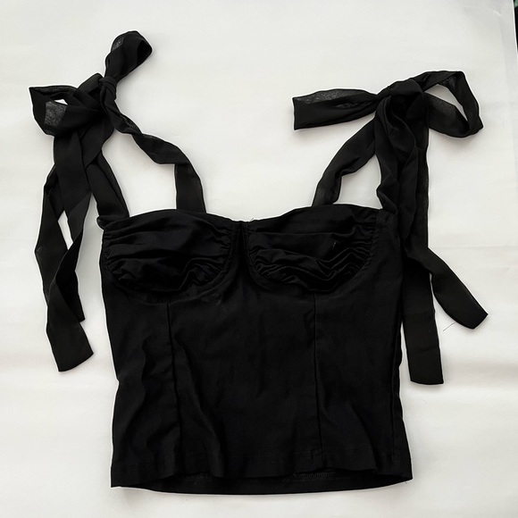 Black top with bow ties over the shoulder - Picture 2 of 3